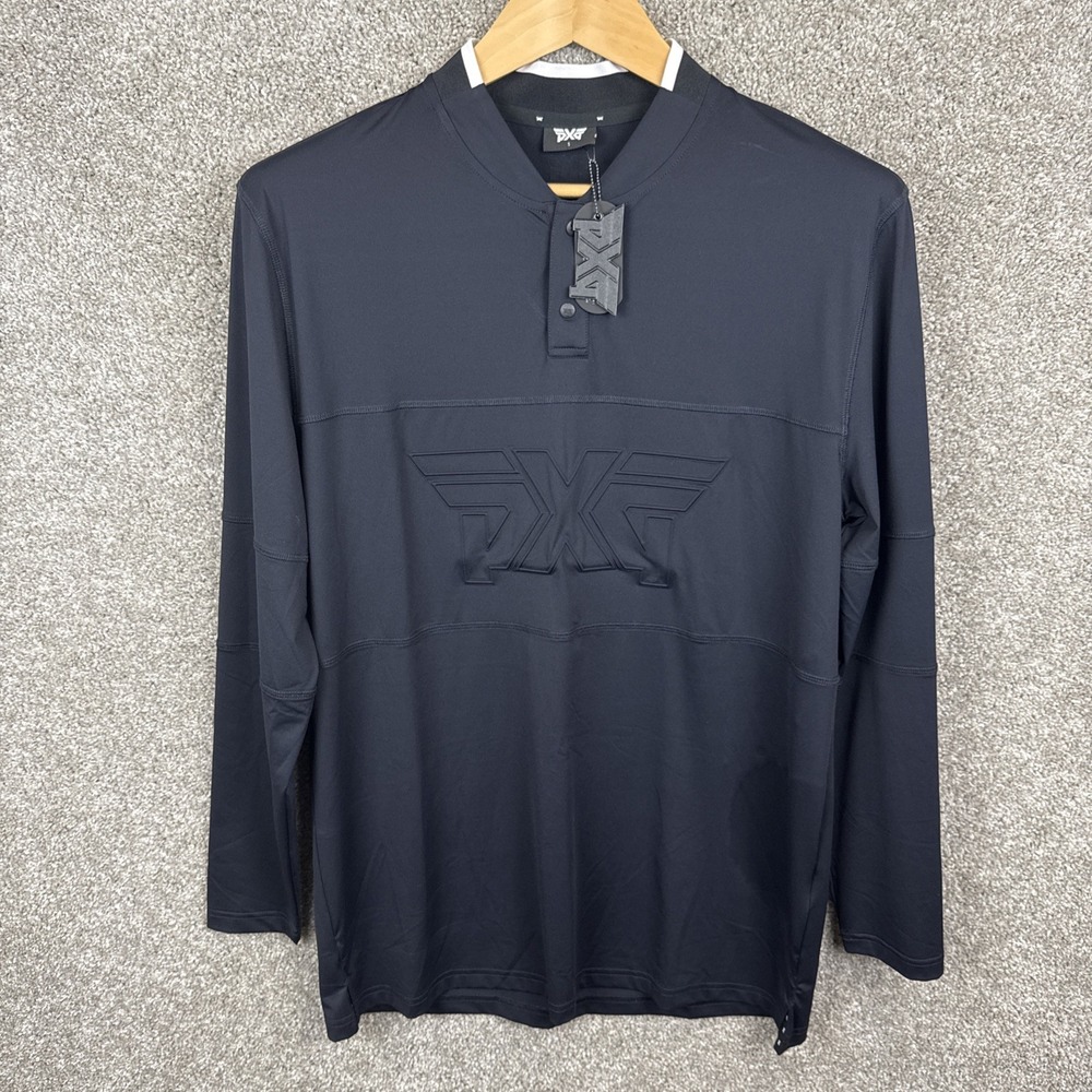 PXG Wedge Collar Polo Mens‎ Small Black Stretch Golf Embroidered Logo Preppy